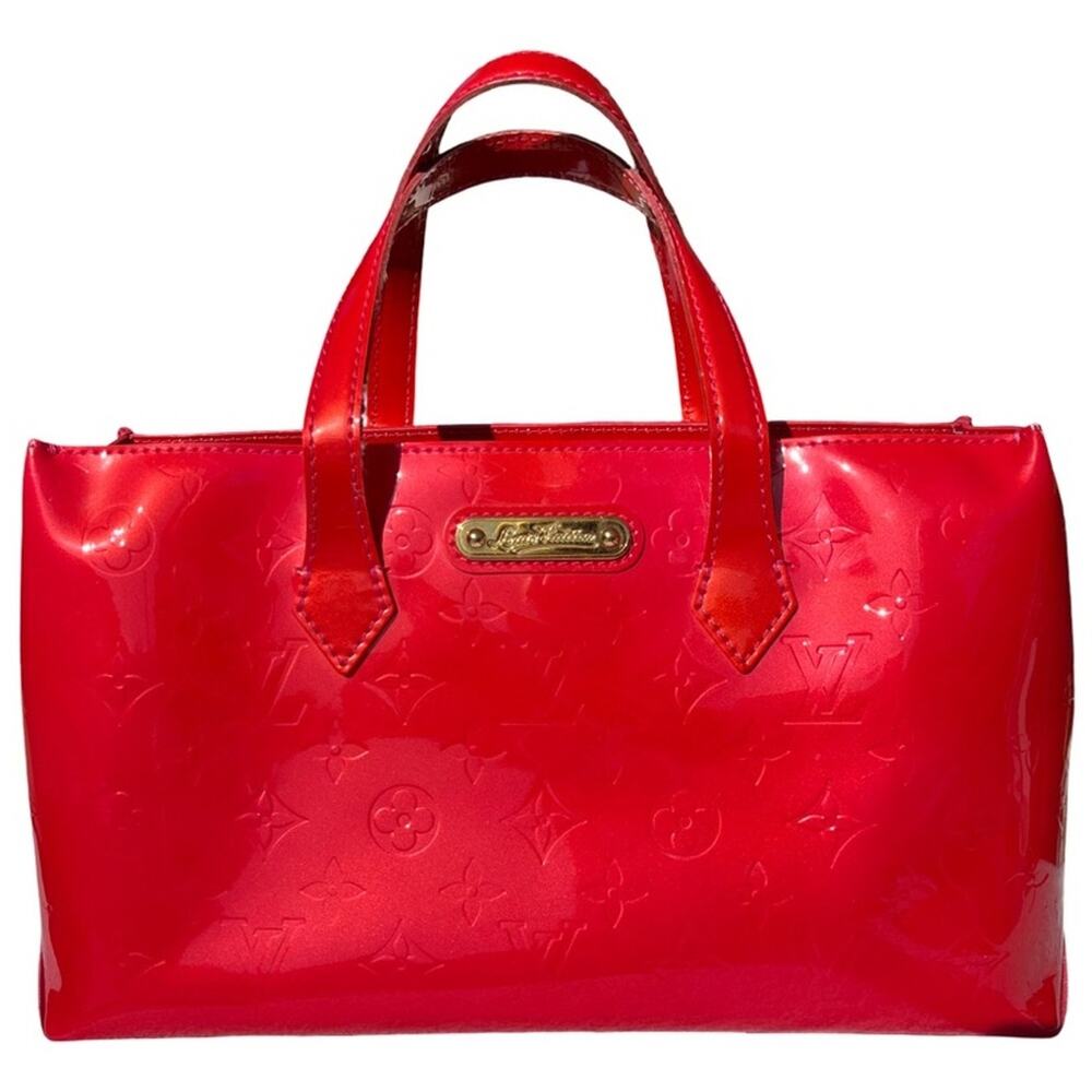 Louis Vuitton Wilshire PM Vernis Rose Pop Patent Tote Red Pink Monogram Bag Box